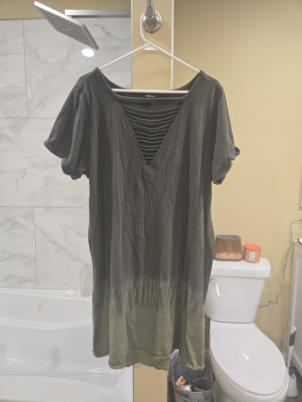 torrid Olive Green Matcha Green Army Distressed V-Neck Tunic Dress Edgy Grunge